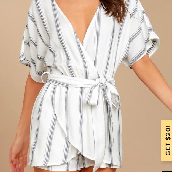 Lulus Other - Grey and White Striped Romper